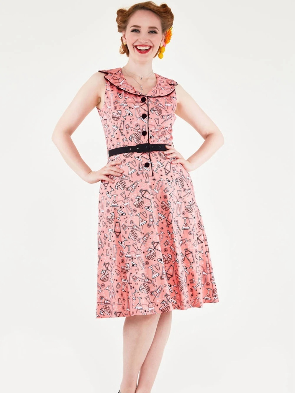 Voodoo Vixen May Belle Cocktail Flare Dress Pockets Pink Retro Vintage Inspired